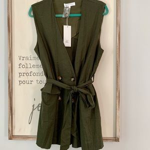 Sleeveless Olive Green Tie-Waist Vest